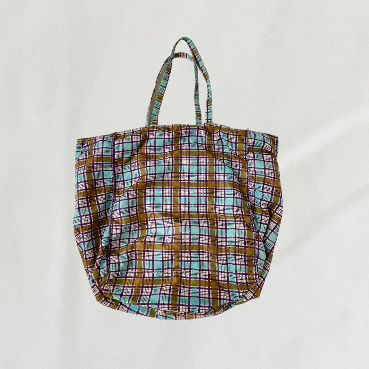 Prada plaid tote on sale bag